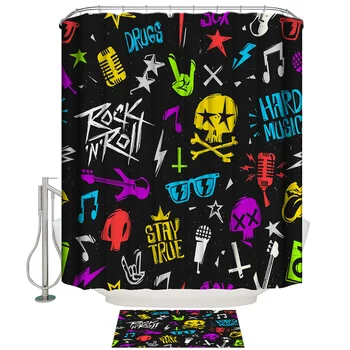 

Rock N Roll Skull Bathroom Mat With Shower Curtain Bathroom Accessory Sets 2 Piece Bathroom Set Shower Curtain Sets