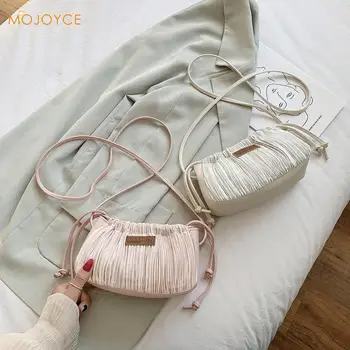 

Casual Pleated Leather Crossbody Bag Classic Texture Delicate Creative Design Chic Women Drawstring Small Sling Shoulder Pouch
