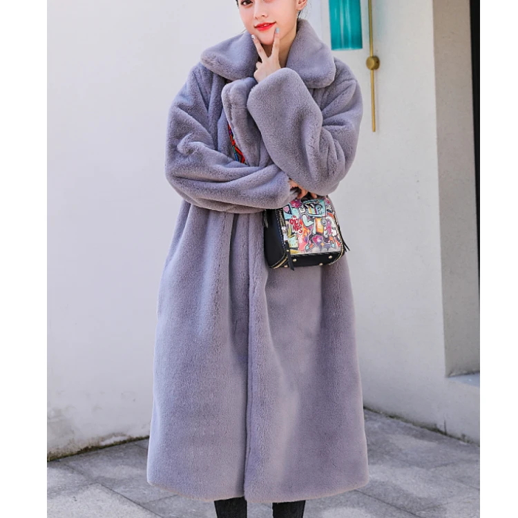 2021 New Women Winter Warm Faux Fur Coat Thick Women Long Coat Turn Down Collar Women Warm Coat With Belt Casaco Feminino