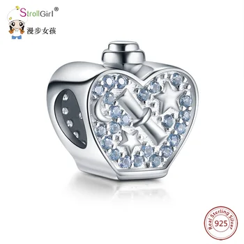 

StrollGirl 100% 925 Sterling Silver Wishing bottle Beads with Stars and Moon Lucky Charm fit DIY Bracelet Jewelry Accessories