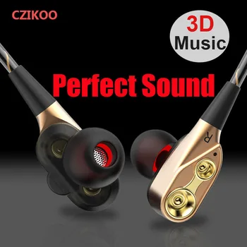 

Dual-Dynamic Quad-core Speaker 3.5mm In-ear Earphone Headphones Soft Earbuds Super Bass Music Gaming Headset 1.2m Wired Headsets
