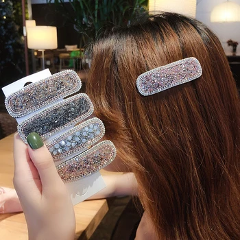 

2pc Women Rhinestone Snap Hair Clips Shining Crystal Rhinestone Hairpins Seed Beads Hairgrip Hair Accessories
