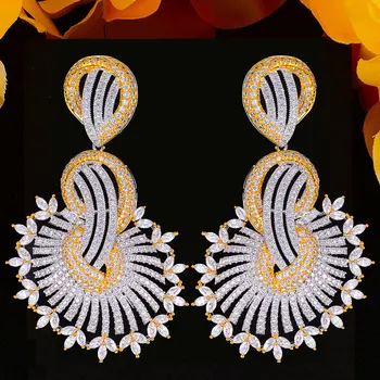 

GODKI 2 Tone Fireworks Dangle Earrings For Women Wedding Cubic Zirconia DUBAI Bridal Earring Jewelry Accessories2020
