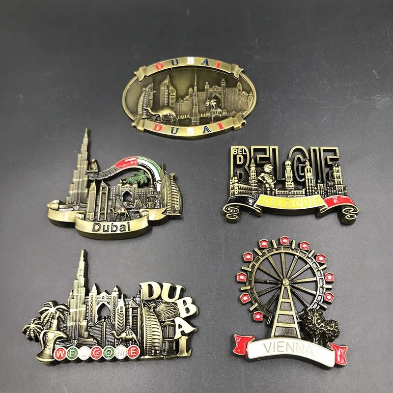 

Tourism souvenirs dubai uae Belgium Vienna refrigerator paste metal magnetic three-dimensional creative paste landscape
