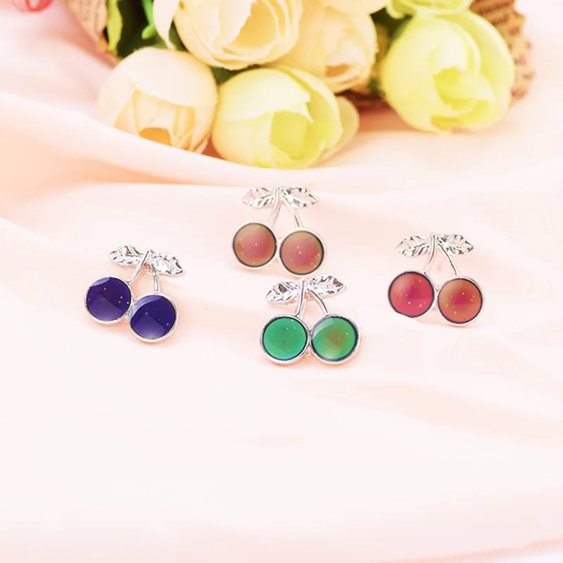 

2020 New Cherry Mood Stud Jewelry Mood Cherry Earring Temperature Control Color Change Feeling Emotional Lover Earring Gift