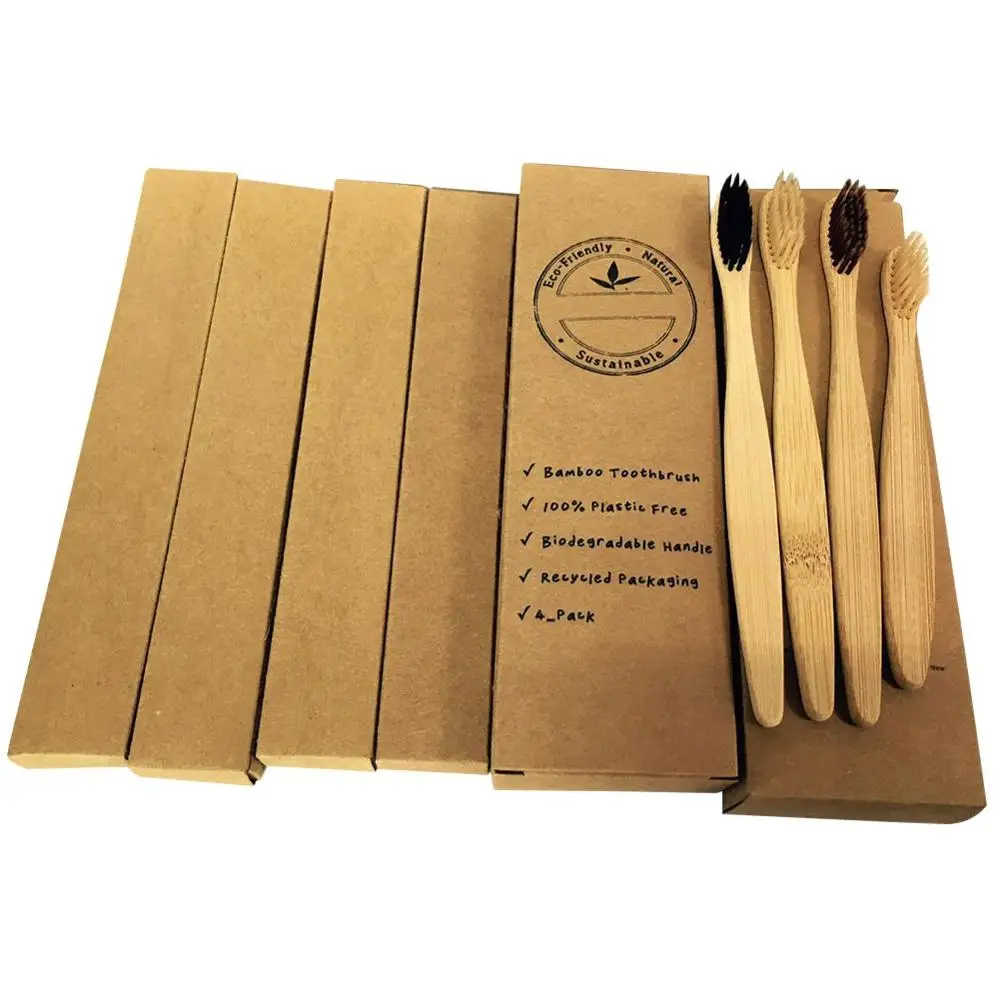 4 Pcs Antibacterial Wooden Toothbrush Portable Natural Bamboo Toothbrush Oral Hygiene Oral care - Цвет: Многоцветный