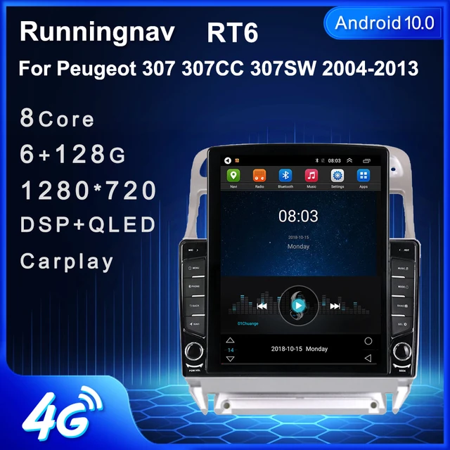 Android 11 Autoradio GPS Navigateur 9 Pouces pour Peugeot 307 307CC 307SW  2004-2013 Autoradio GPS Navigation Lecteur multimédia Récepteur vidéo  (Color