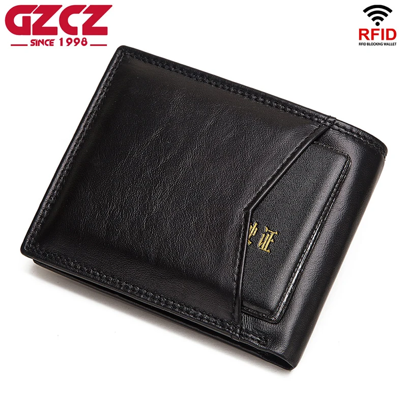 

GZCZ Rfid High Quality Genuine Leather Wallet Men Coin Purse Portomonee PORTFOLIO Card Holder Male Cuzdan Perse Boy for Gift
