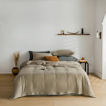 

Knitted Cotton Bedding Set Solid Duvet Cover Set AB Side Bedclothes 4pcs Caramel Linen Home Grey Modern Soft Bed Bed Set Fitting