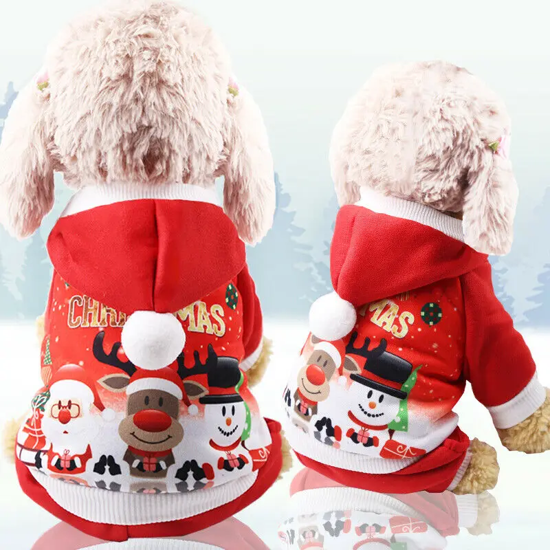 Рождественская Одежда для собак, осенне-зимнее теплое пальто, одежда, костюм Санты, Рождественская Одежда для питомцев, наряд с капюшоном, одежда для собак, щенков, XS-XXL