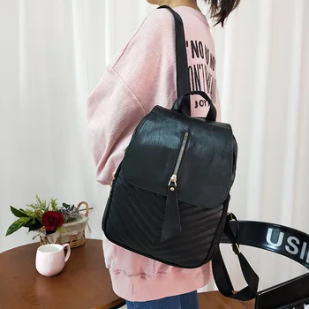 

Backpack Female Shoulder Bag 2018 New Fashion Casual Striped Soft Leather Bag