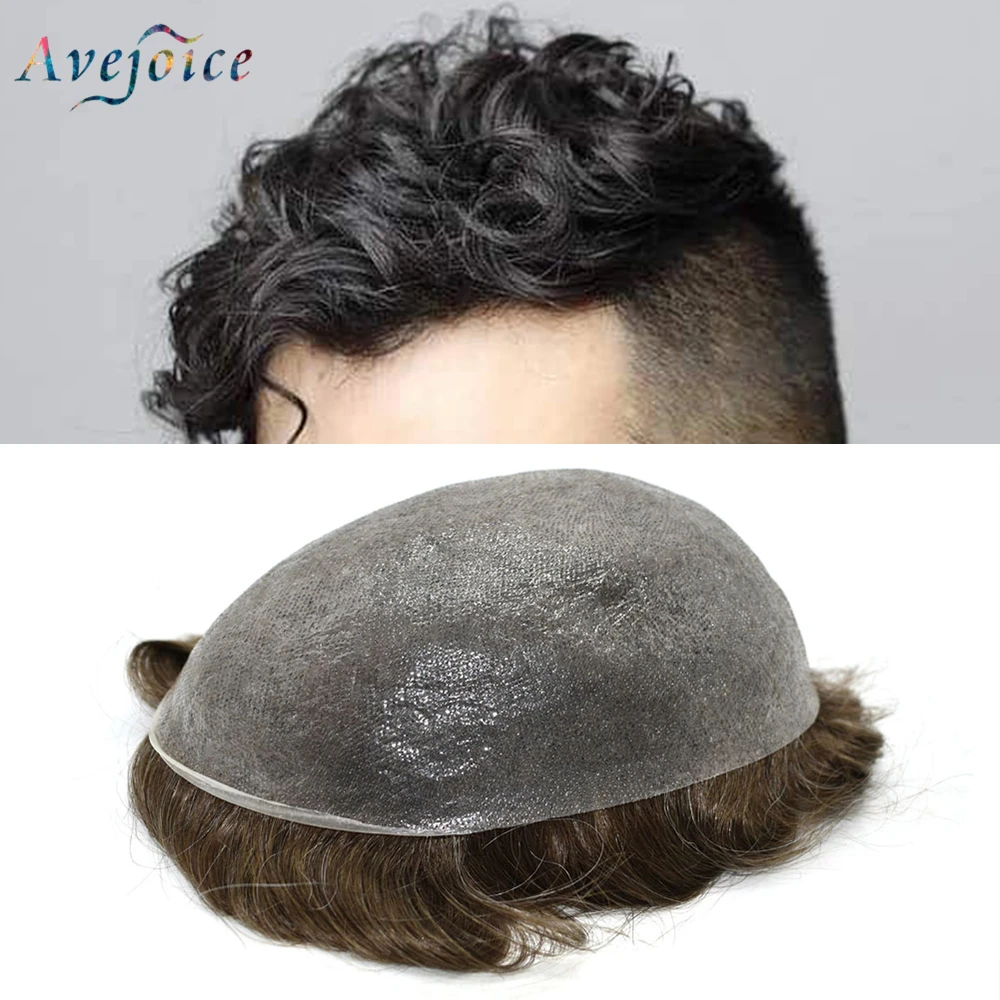 AVEJOICE тонкая кожа 0 03 мм мужские s Toupee Pu v-образная петля человеческие системы