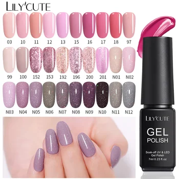 

LILYCUTE 7ml Gel Polish Pink Nude Glitter UV Gel Semi Permanent Top Coat Soak Off Gel Varnish Nail Art