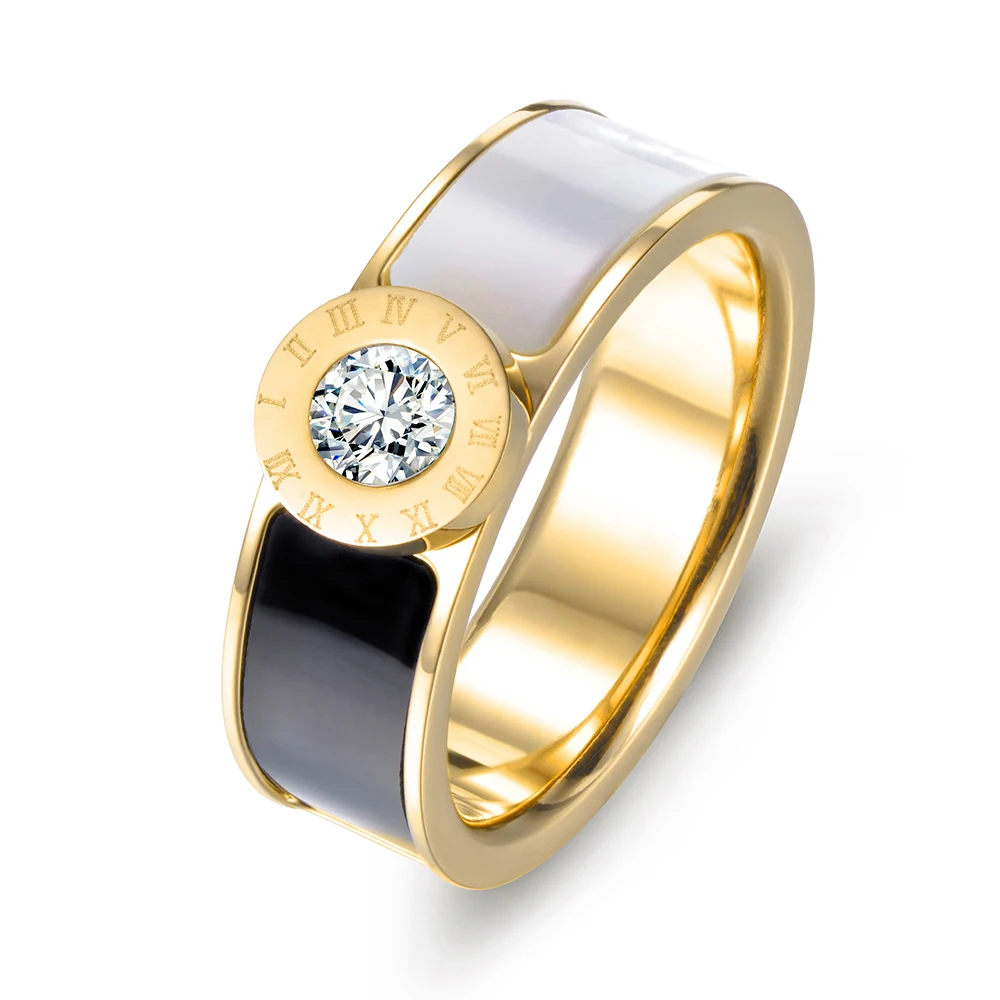 Lokaer Classic Stainless Steel Fine Brand Jewelry Acrylic & Shell Roman Alphabet Rings Bridal Wedding Engagement Ring R17033 stainless steel ring finger ring wedding rings wedding ring