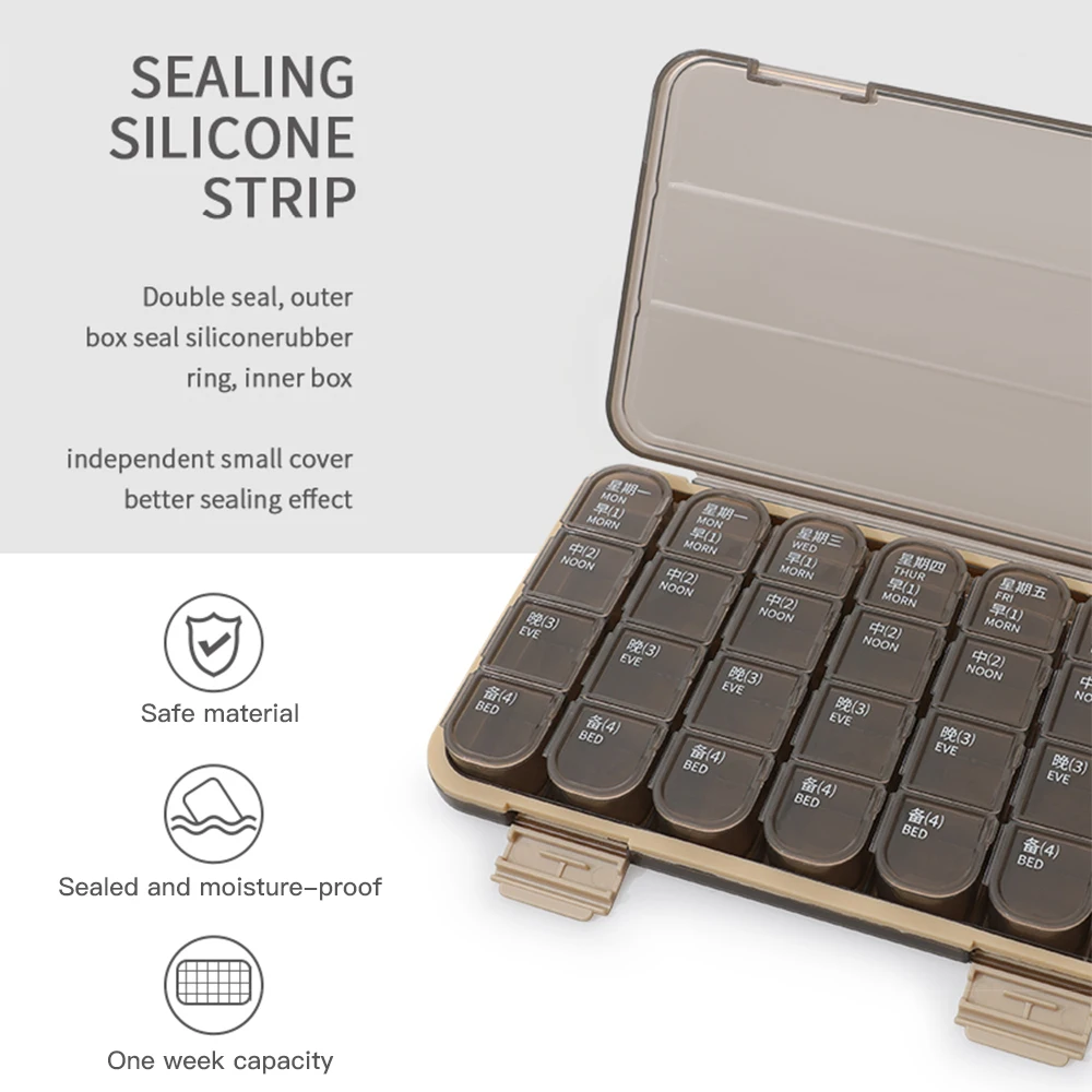 Portable 21/28 Grids Weekly Pilll Box Medicine Dispenser Tablet Organizer Storage Box 7 Days Compartment Pillbox Case Container