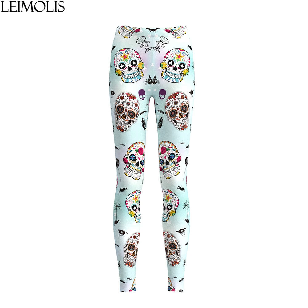 

LEIMOLIS 3D print bat flower skull stars Gothic harajuku sexy plus size high waist push up fitness workout leggings women pants