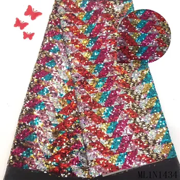 

BEAUTIFICAL nigerian party lace fabric heavy sequins lace tulle tissu for dress sewing high quality sequin lace african ML1N1434