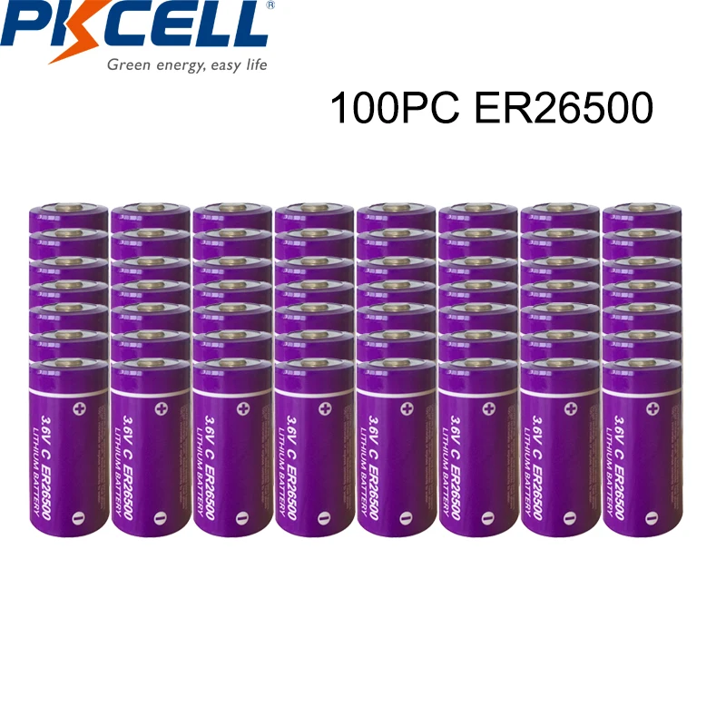 100 шт/PKCELL Высокая мощность ER26500 C размер литиевых батарей 9000Mah 3 6 V Li SOCl2