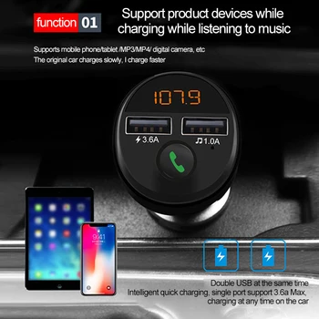 

Car Bluetooth 5.0 FM Transmitter Smart Dual-USB Mp3 Radio With U Disk Fast Charger Support TF Card For Driving Calling Music