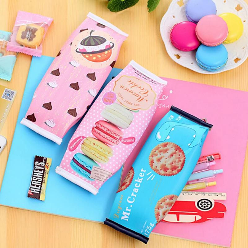 PU Leather Pencil Bag Reative Macaron Kawaii CSchool Case For Girls Chocolate Cracker Kids Gift School Supplies | Дом и сад