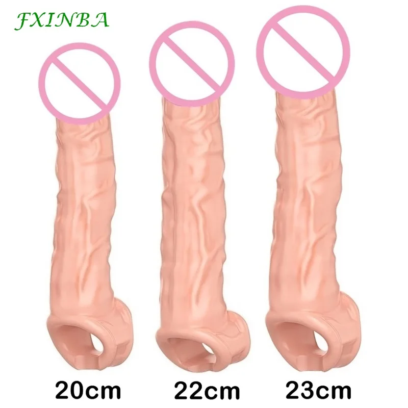 FXINBA Large Penis Extender Sleeve Reusable Comdom Delay Ejaculation Penis Sleeve Dick Male Dildo Enlargers Sex Toys For Men