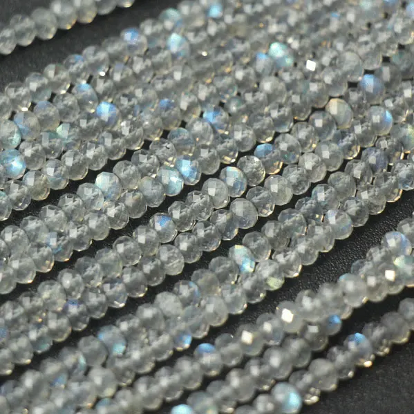 

14 Inches Super Finest Natural BLUE FLASHY LABRADORITE Faceted Rondelles 4.0mm aprx