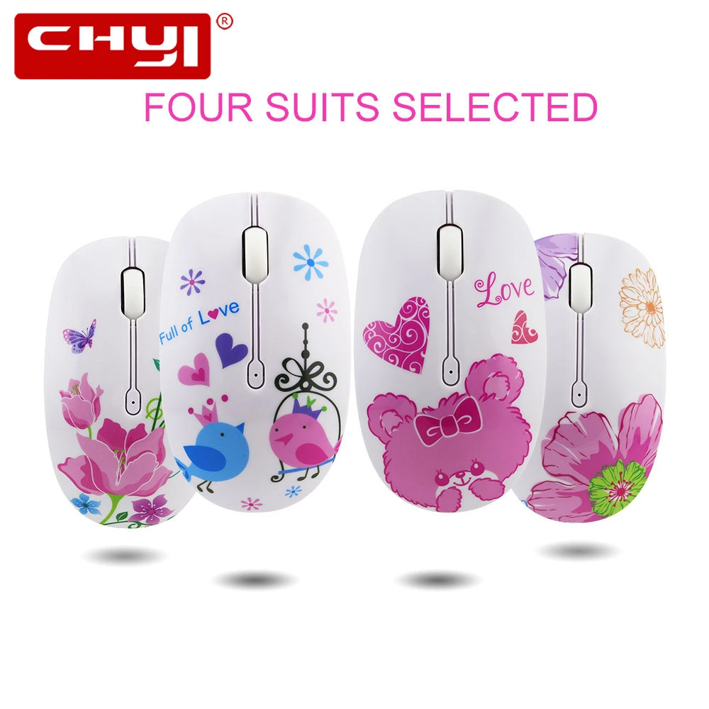 

CHYI 2.4G Silent Wireless Mouse Cute Bird Flower Bear Butterfly Design 3D USB Optical Mice Kids 1200DPI Noiseless Computer Mause