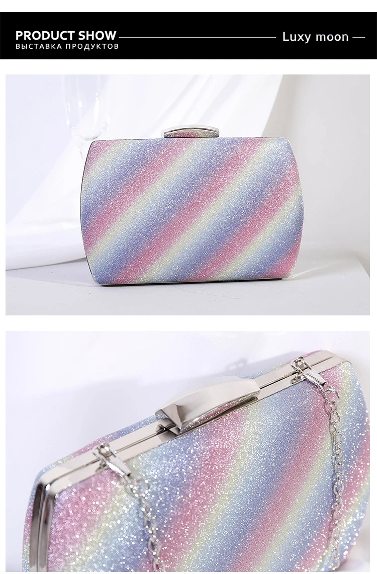 Luxy Moon Rainbow Glitter Clutch Front and Top View