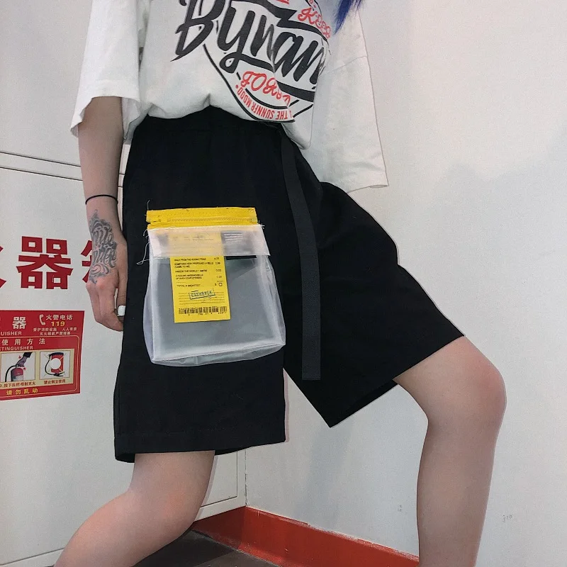 

Women's Wide-leg Shorts Korean Ins Harajuku Style Street Hip Hop Transparent Pocket Contrast Color Loose Casual Overalls Shorts
