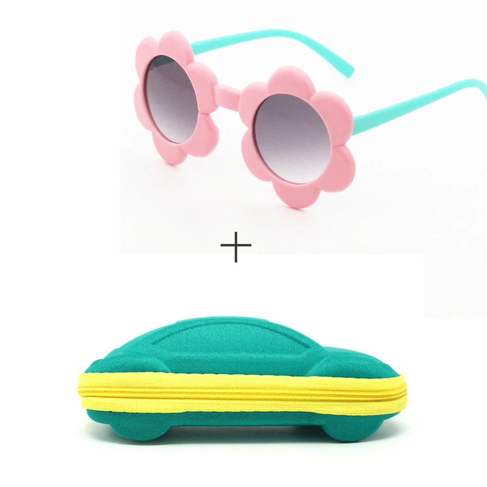 Glasses and case Минимальное солнце цветок круглые милые детские солнцезащитные очки UV400 девушка прекрасный цветок детские очки Дети Безопасные и удобные очки - Цвет линз: Glasses and case