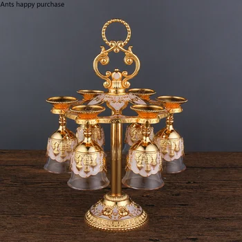 

European Loading Wine Metal Cup Household Banquet Six Cups Suit Alloy Goblet Upside Down Wine Glass Rack Hip Gold Silver Flasks