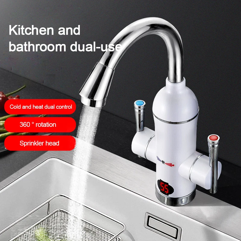 

Electric Kitchen Water Heater Tap Instant Hot Water Faucet Cold Heating Faucet Tankless Instantaneous with LED Digital Display