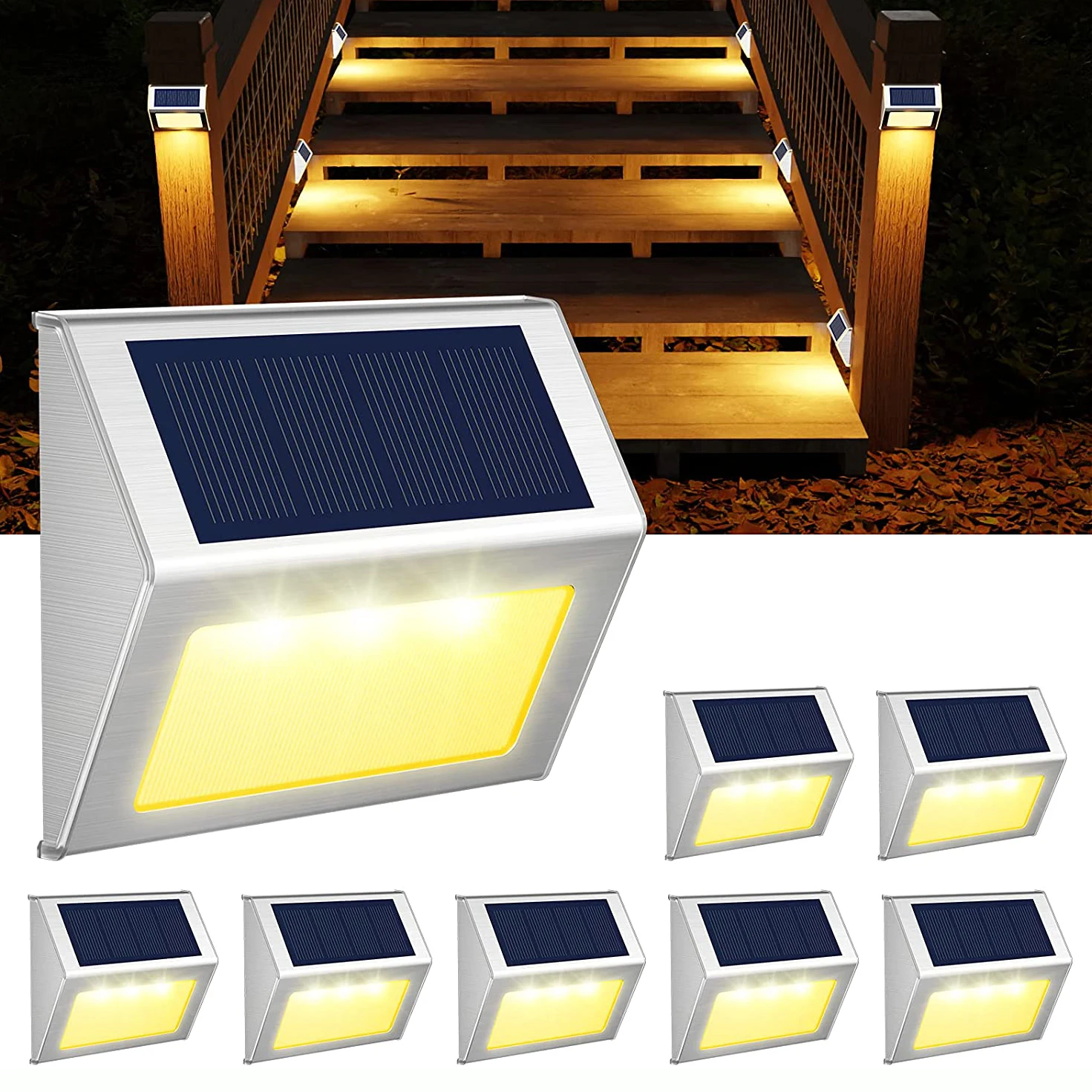 2PCS 3 LED Solar Power Stair Light Outdoor Garden Pathway Step Decking Wall Lamp 