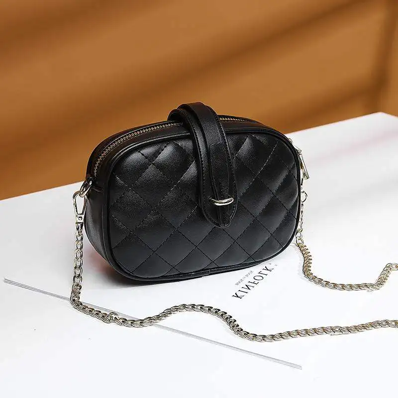 Women Small Bag New Trend PU Chain Shoulder Bag Casual Wild Messenger Bag Portable Purse Temperament Black Packet Messenger Bag