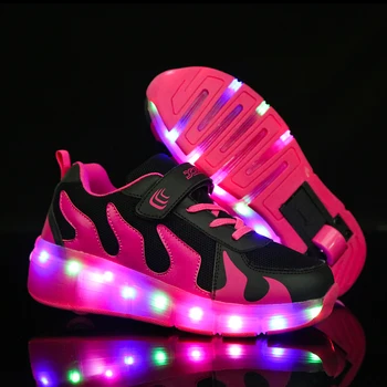 

Blue Pink White Fashion Girls Boys LED Light Roller Skate Shoes For Children Kids Sneakers With Wheels One wheels