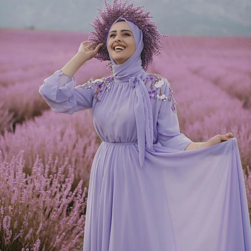Purple Embroidery Abaya Dubai Turkey Hijab Muslim Dress Kaftan Caftan Abayas Islamic Clothing For Women Ramadan Dresses Musulman
