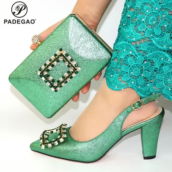 

Latest 2020 African Design Nigerian Shoes and Bag Set Pointed Toe Italian Royal Paty Matching Shoes and Bag in Green Color