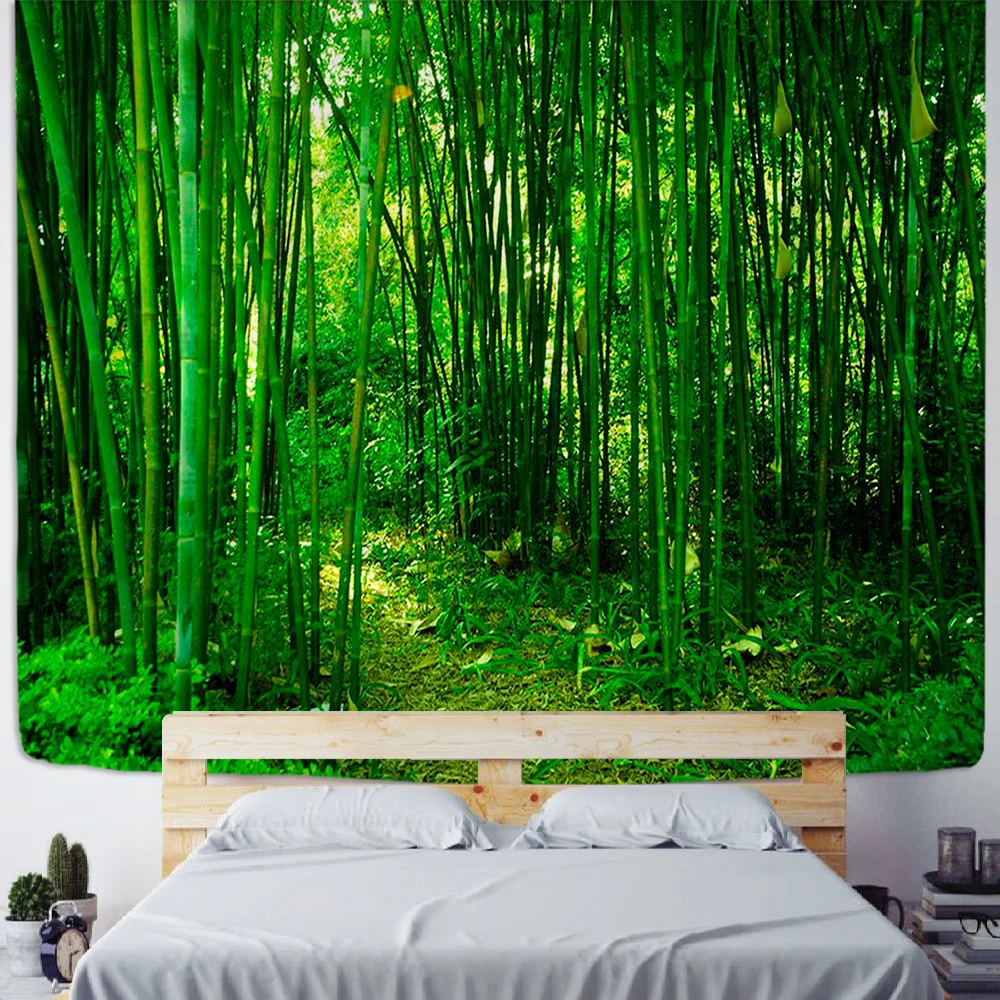 

Green Bamboo Forest Nature Tapestry Design Wood Grain Tapestry Forest Wall Hanging Living Room Decoration Home Decor Tree Wall