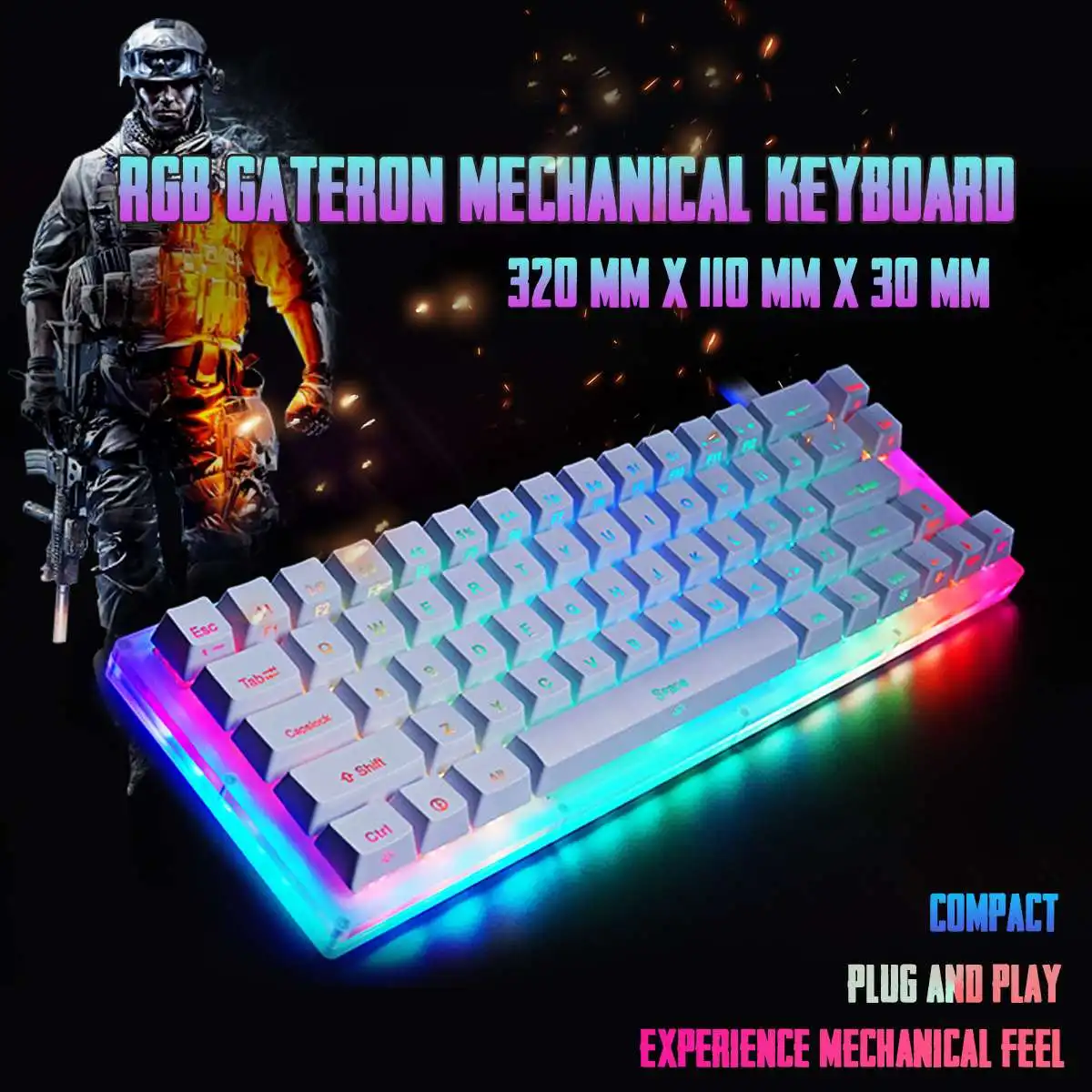 

K66 Glazed Colorful Mechanical Keyboard Gateron Switch 40Gbps Type -C 66keys 16.8 Million RGB Crystalline Based Keyboard