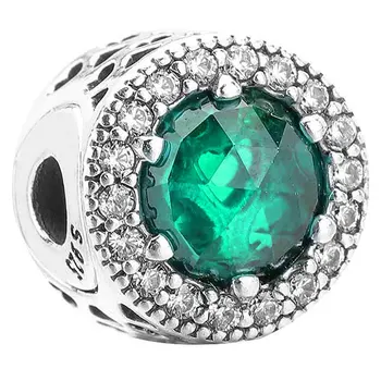 

Top Quality 925 Sterling Silver Bead Charm OPTIMISM With Green Crystals & Clear CZ Bead Fit Pandora ESSENCE Bracelet Diy Jewelry