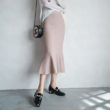Элегантная Осенняя юбка русалки женские зимние вязаные юбки облегающая Офисная Женская рабочая одежда юбка с оборками Saias Faldas 3421LY