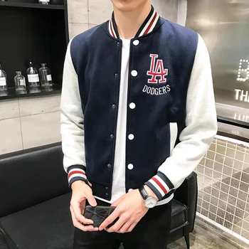 2020 New Arrival Letter Rib Sleeve Cotton Embroidery Logo Single Breasted Casual Bomber Baseball Jacket Loose Cardigan Coat 2