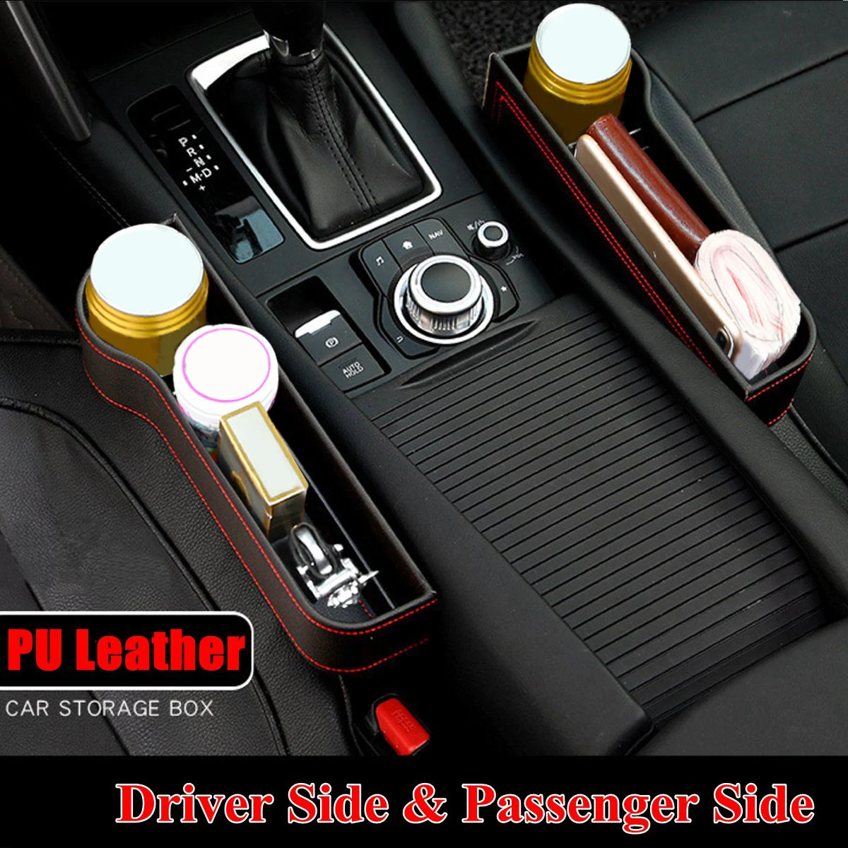 

Left/Right Universal Pair Passenger Driver Side Car Seat Gap Storage Box for Pocket Organizer Phone Holders Black/Beige/Red