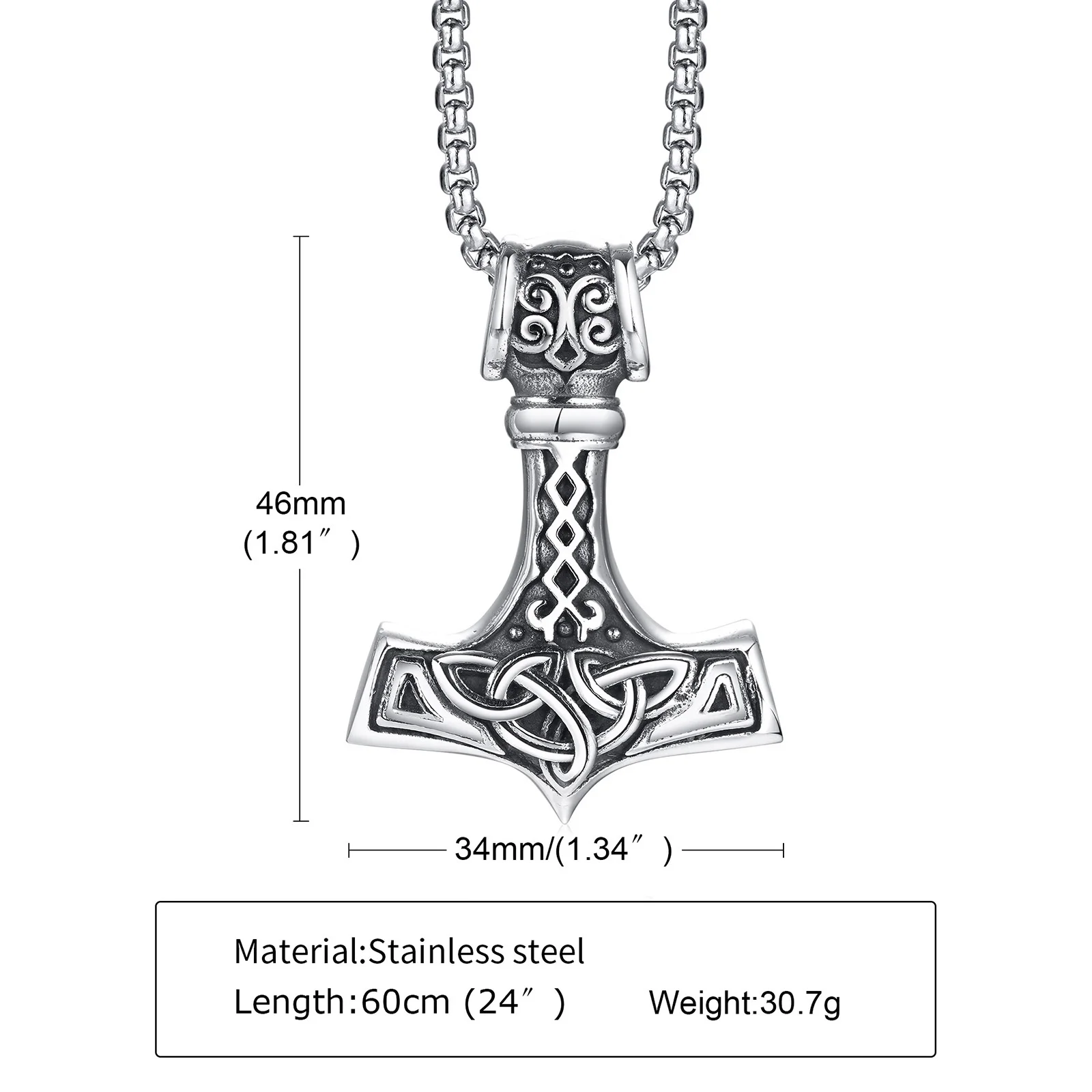 Vnox Vintage Men Norse Viking collane, Rock Punk Retro Thor Mjolnir Hammer Pendant, scandinavo nordico amuleto Rune Neck Jewelry