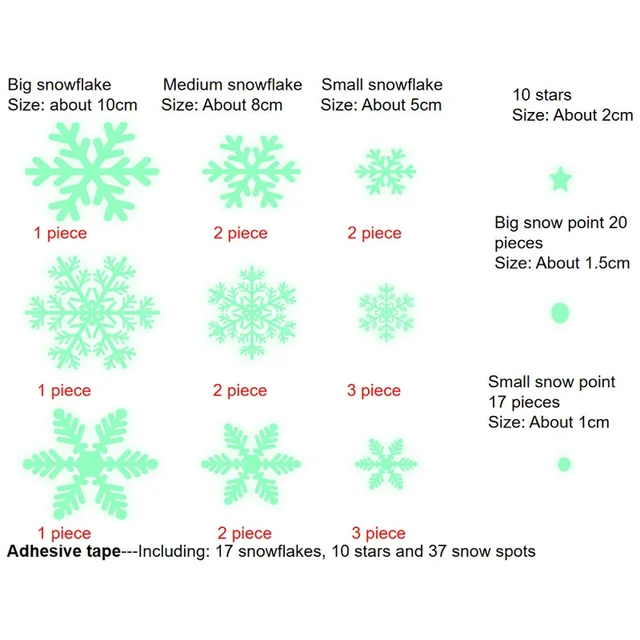 47PCS/Set Luminous Snowflake Christmas Window Sticker Glass Decal Christmas Wall Stickers Kids Room Decorations New Year Gift Adhesive tape