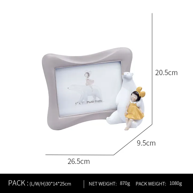Ornaments For Home Cute Girl Rabbit Elephant Horse Statues Sculptures Figurines For Interior Room Decor Living Room Decoration Square photo frame