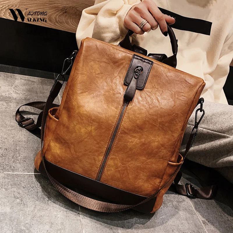 

New Women High Quality PU Leather Backpack Multifunction Leather Fashion Backpack For Female Zip Big Bookbag Travel Bag