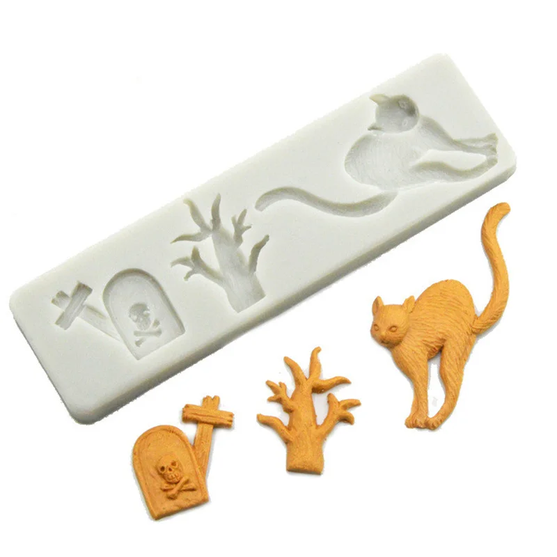 KUXSE Halloween Cat tree Silicone Molds DIY Fondant Cake Decorating Tools Sugarcraft Chocolate Clay Candy Gumpaste Mold Baking | Дом и сад
