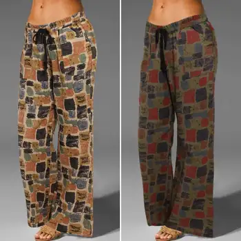 

Celmia Fashion Wide Leg Pants Women's Trousers 2020 Autumn Casual Loose High Elastic Waist Vintage Printed Pantalones Plus Size