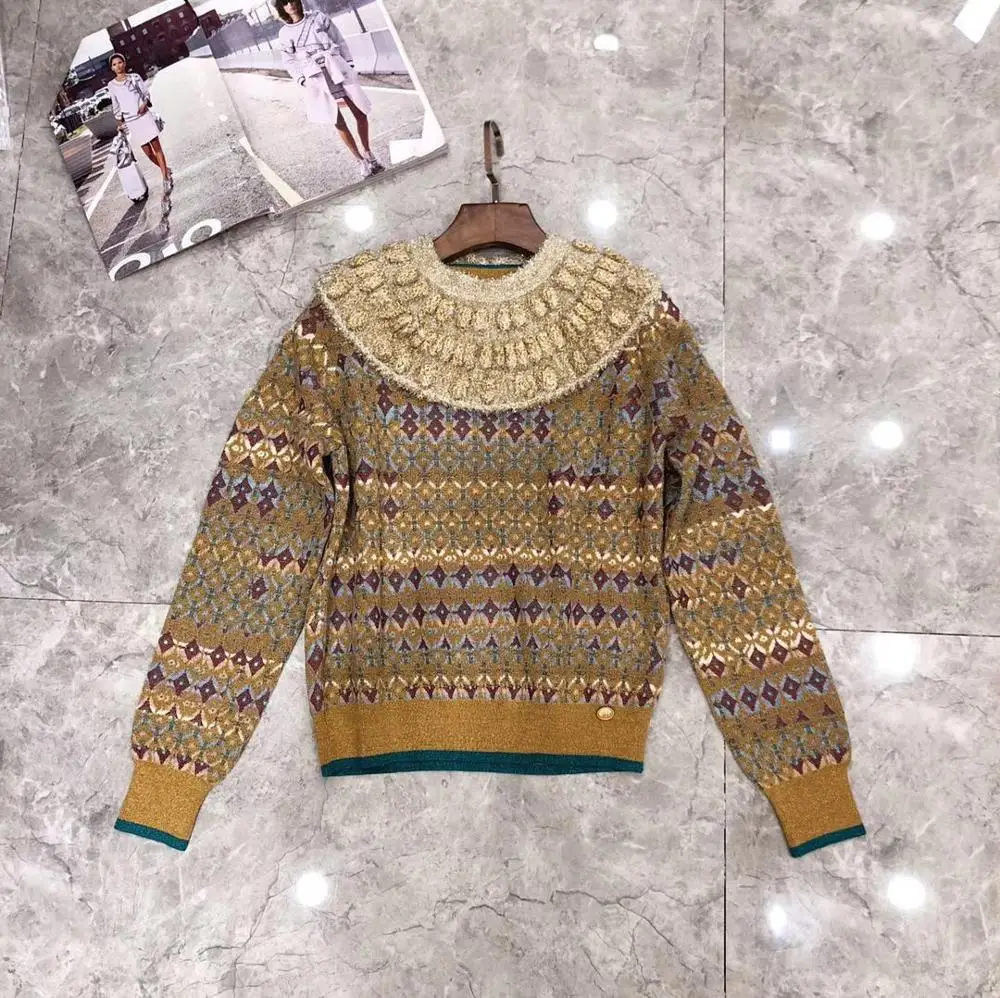 

Cashmere Sweater 2019 Autumn and Winter Runway Fashion Sweaters button Long Sleeve Woman Female Tops